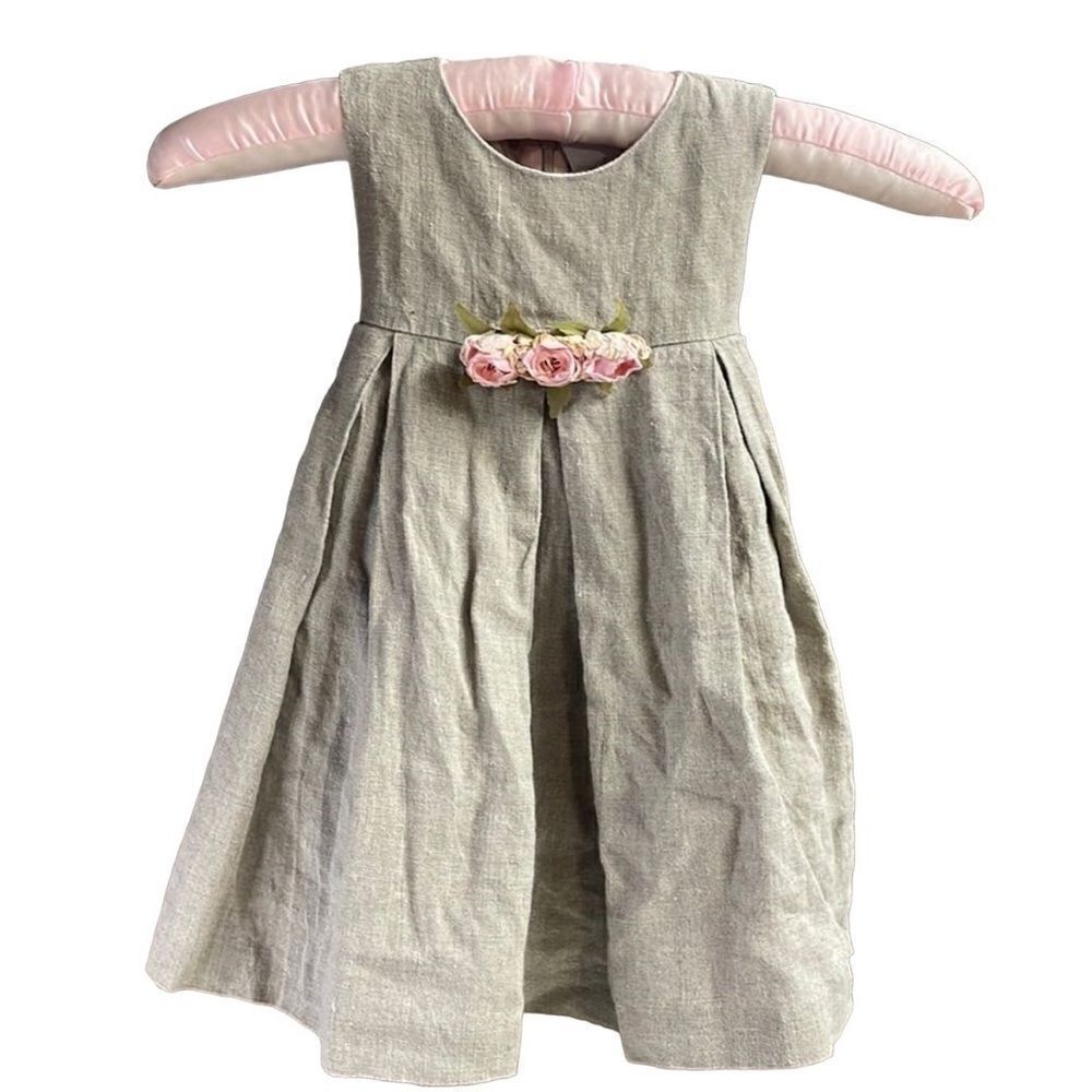 Cottontail Originals Girls Linen Vintage Dress Sz 18mths Gray Pink Attached Slip